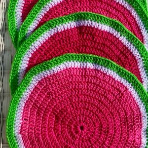 Watermelon placemats set of four, handmade crochet